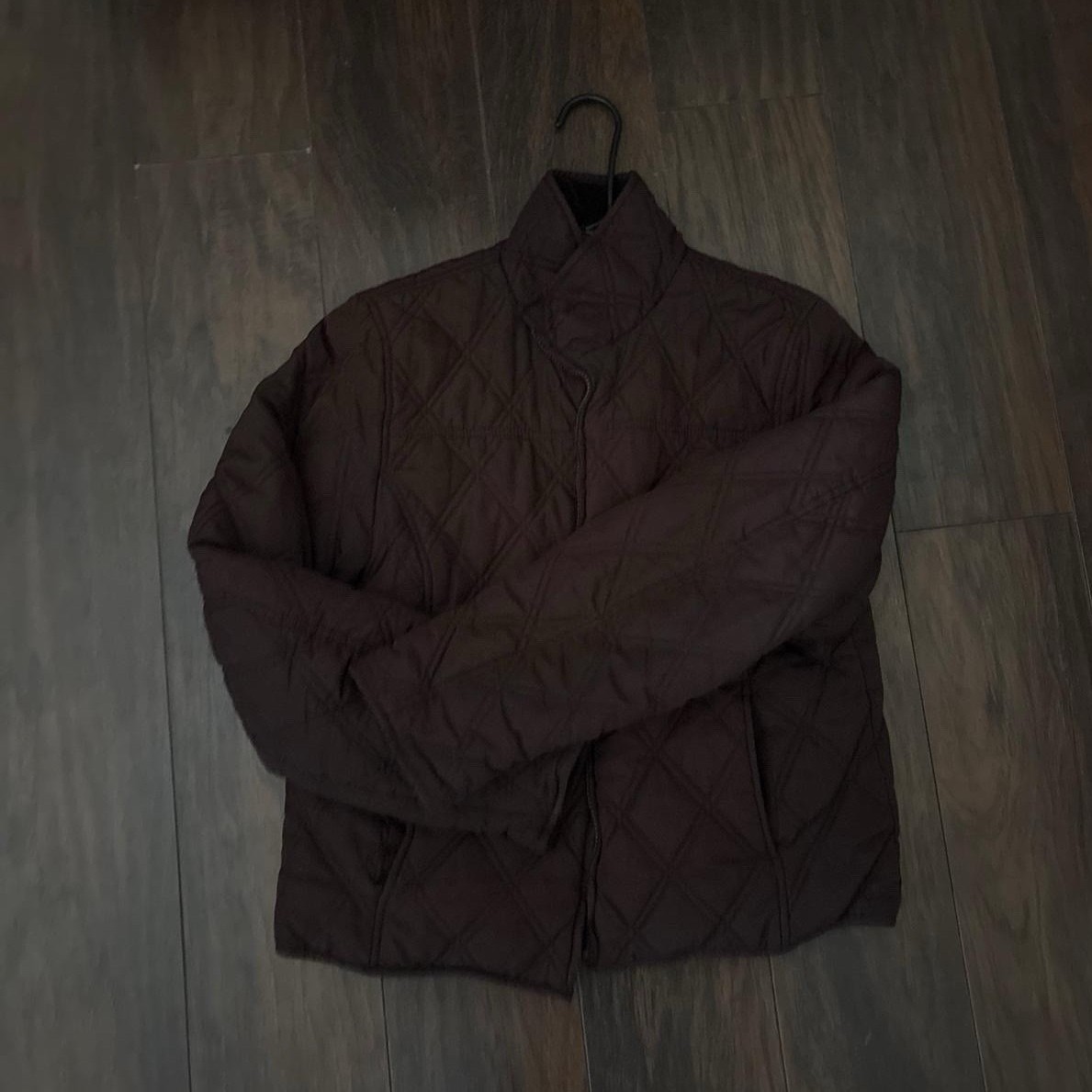 Women’s Brown Quilted Jacket M Juniors Full Zip Short Long Sleeve