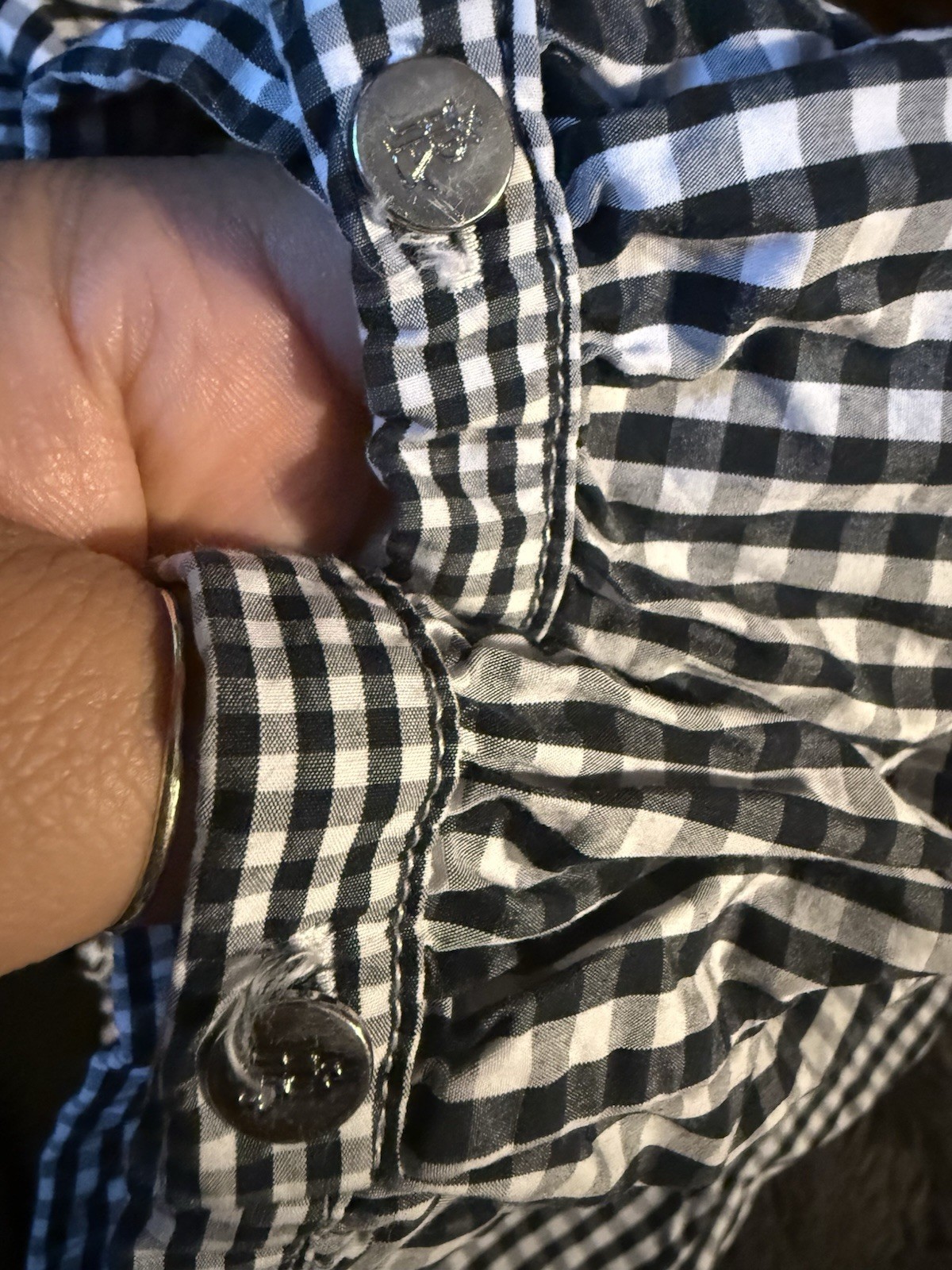 Lauren Ralph Lauren Black White Gingham Cold Shoulder Ruffle Bow Blouse XL