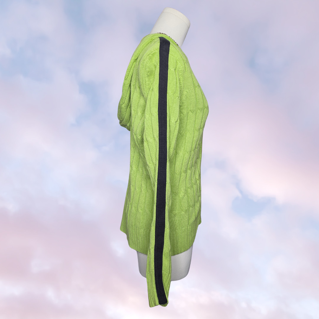 Vtg Y2k 90s INC Bright Green Black Stripe Ribbed Knit Zip Up Hooded Jacket Sz M