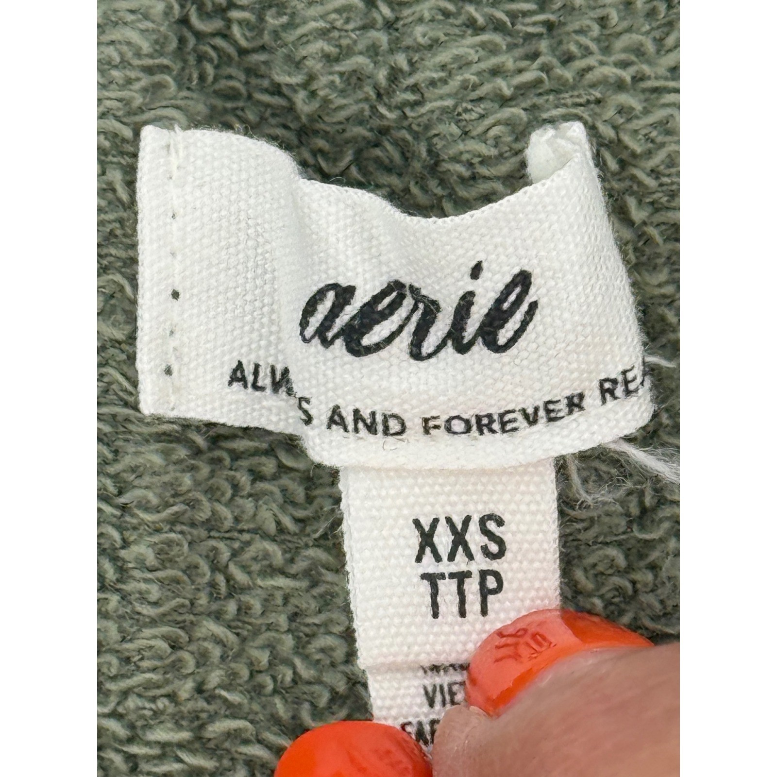 Aerie Olive Green Gauze Tassel Tie Balloon Sleeve Sweatshirt Sz XXS NEW Org $64