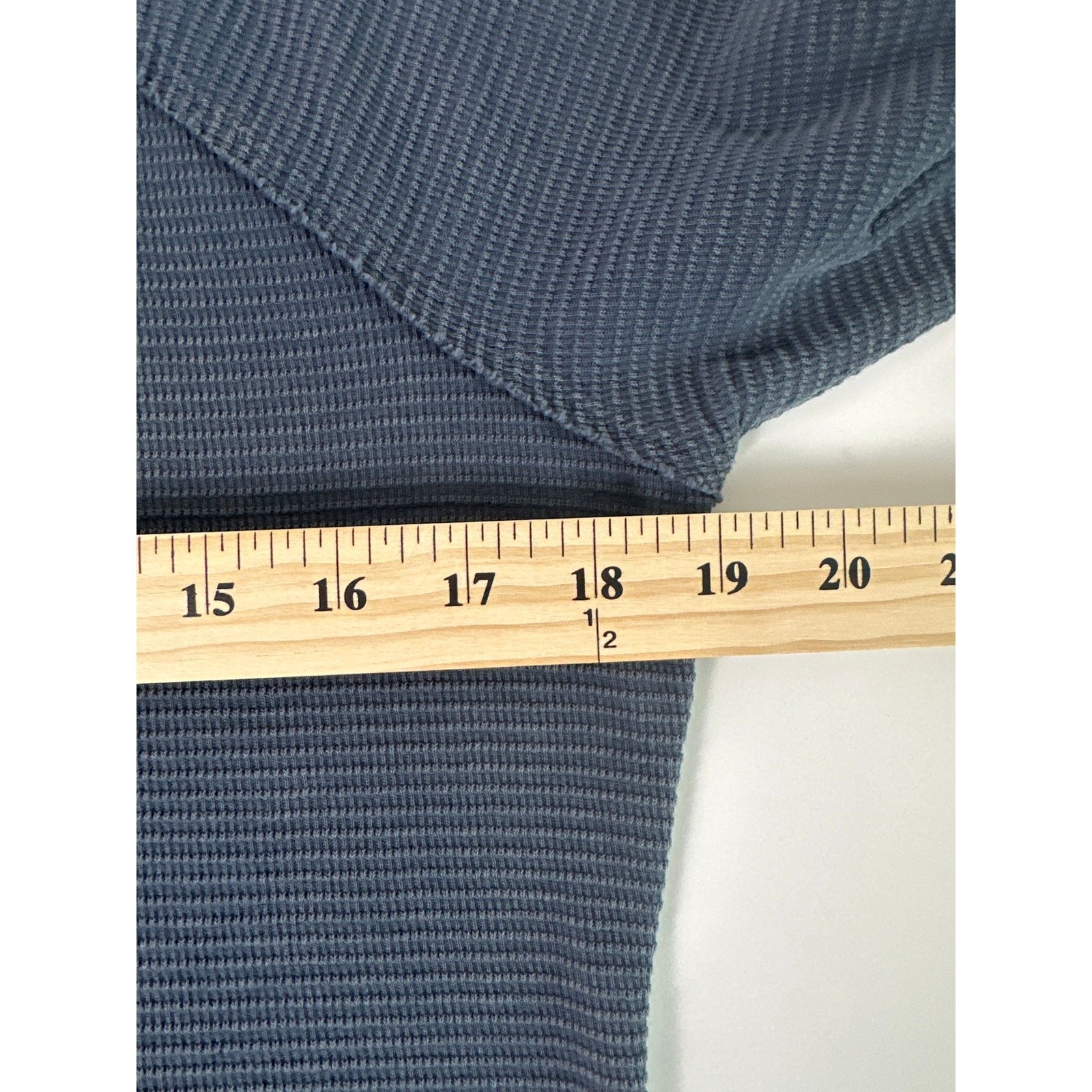 Cupio Slate Blue Waffle Knit Raglan Top Floral Cuffs & Button Accent | Size L