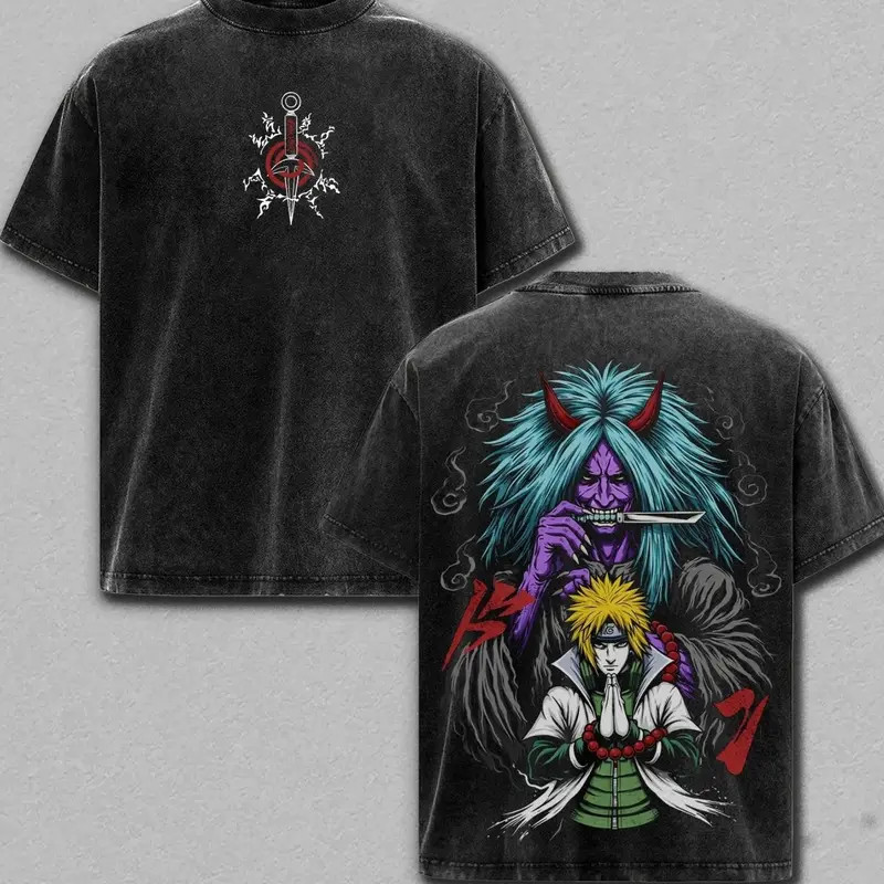 Minato Namikaze Anime Vintage Graphic T Shirt Reaper Death Seal Tee