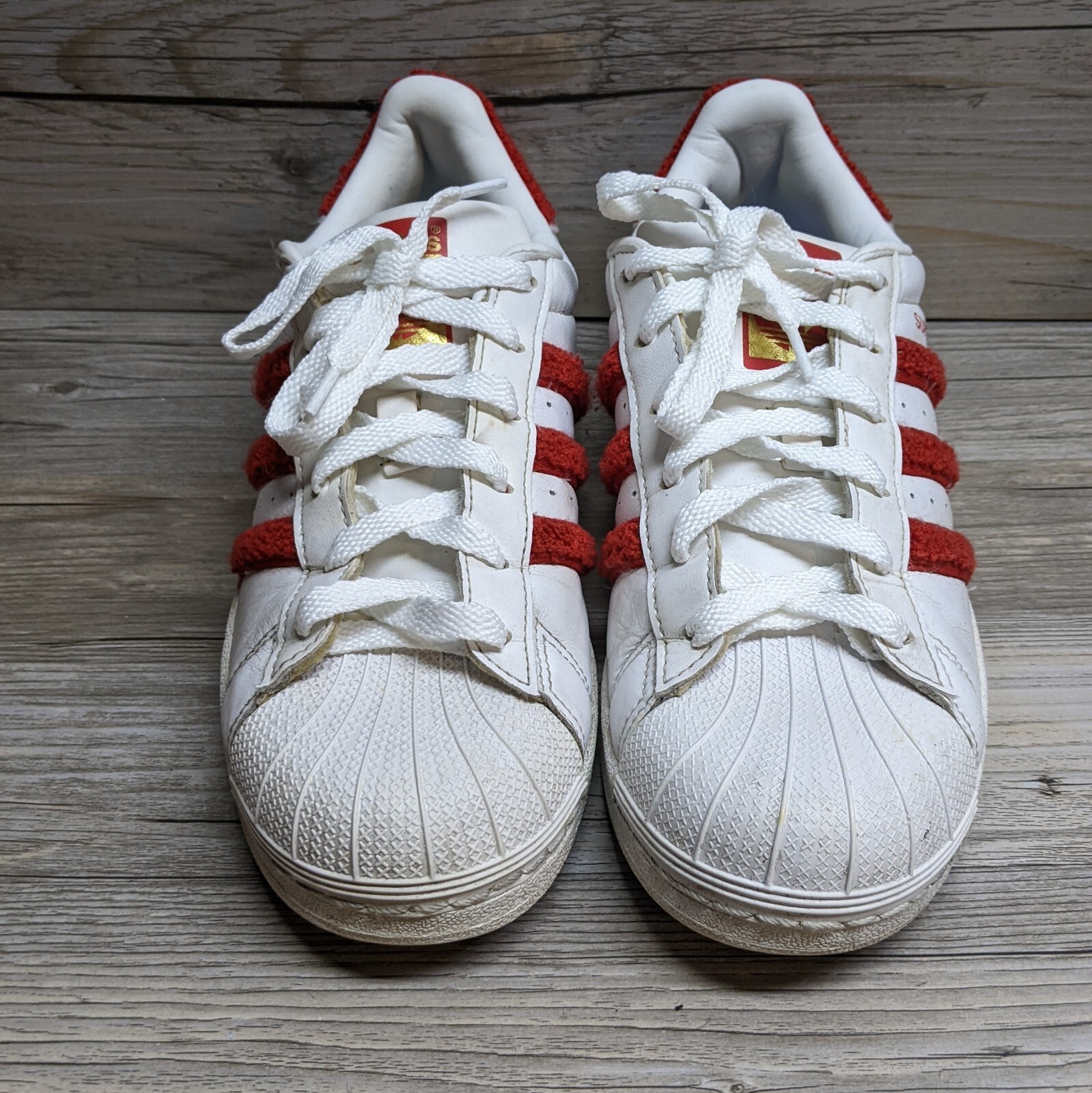 Adidas Womens Originals Superstar Sneakers # S76151 3 Stripe Red Terry Size 7.5