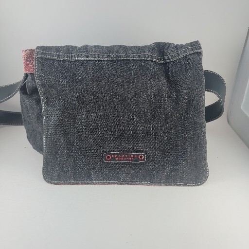 Reversible Purse Red Bandana or Solid Gray Denim by Reaction UNIQUE Cross Body
