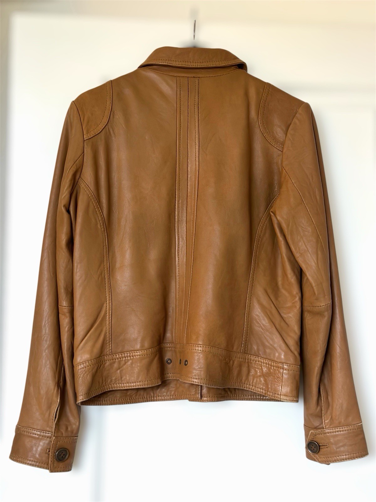 Vintage Naf Naf Cognac Genuine Sheepskin Leather Zip front Jacket Women’s L M