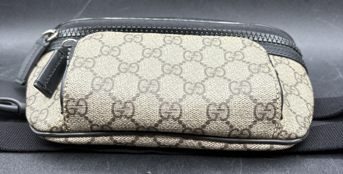 GUCCI GG SUPREME CANVAS BELT BAG BLACK LEATHER WAIST CROSSBODY FANNY (MVP038876)