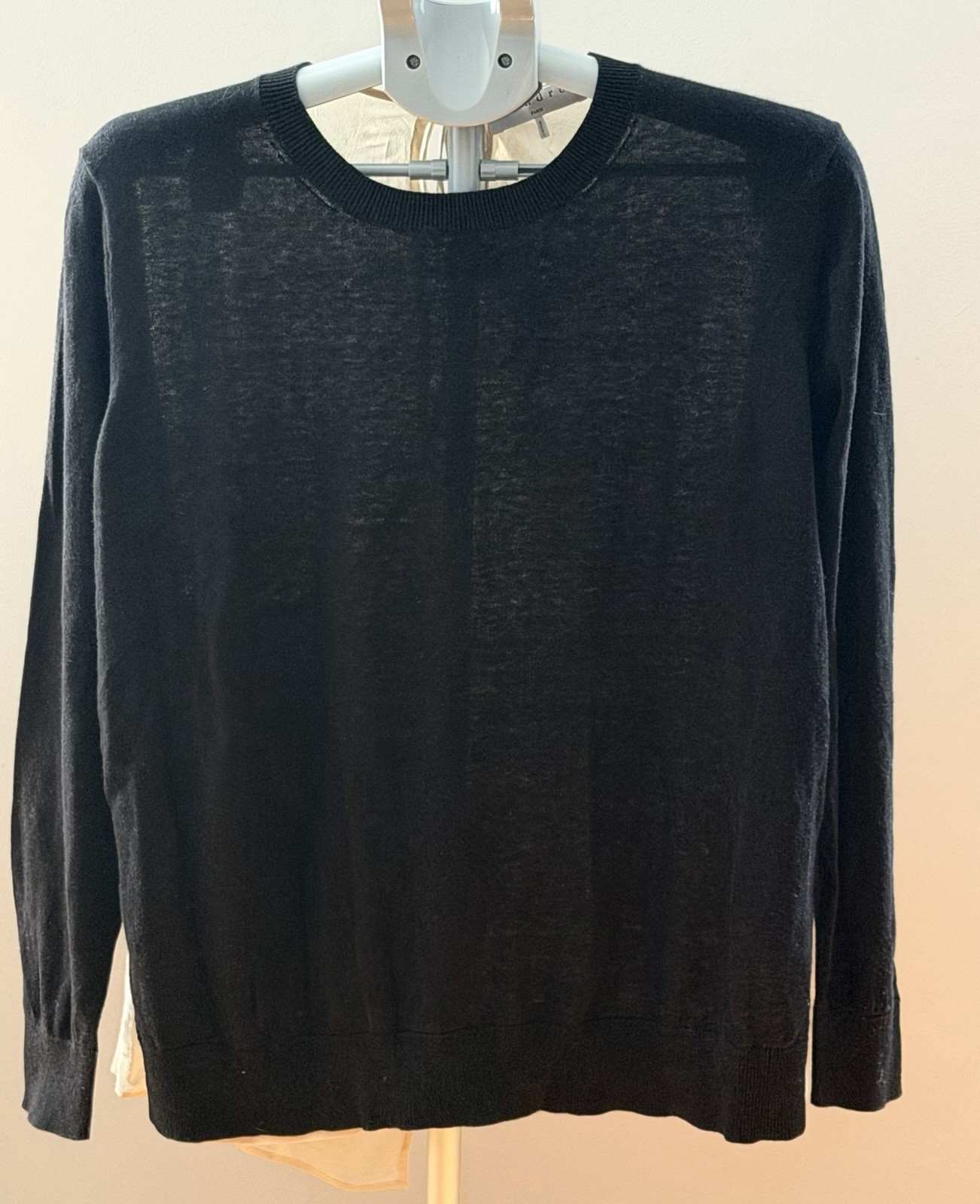 Sandro Womens Black Knit Pullover Sweater Beige Silk Back Tie Size 2