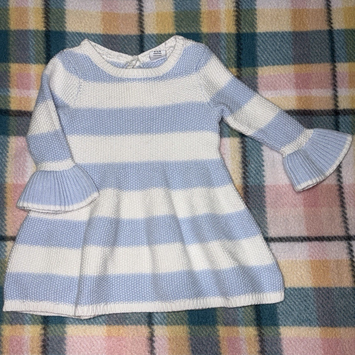 Janie and Jack Girls Knit Sweater Dress Blue/White Striped 3-6 Months