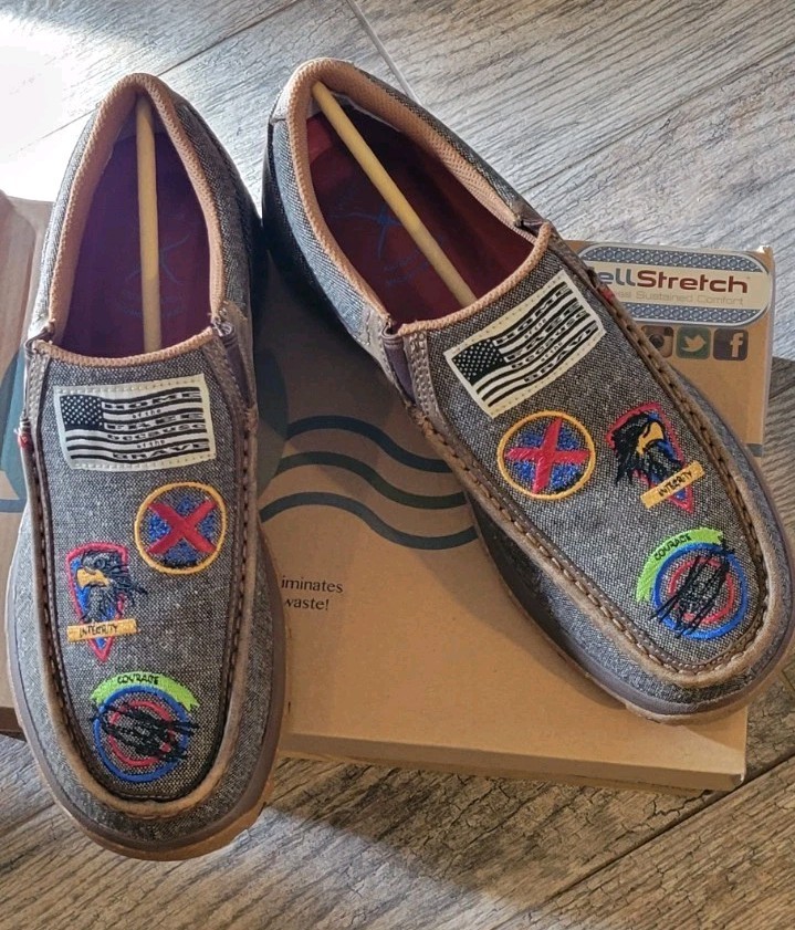 Twisted X Patriotic Patches Tweed Casual Driving Moc Shoes Americana Mens 10 NEW