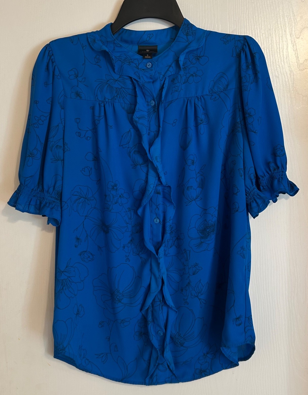 Worthington blue blouse womens large short sleeve
