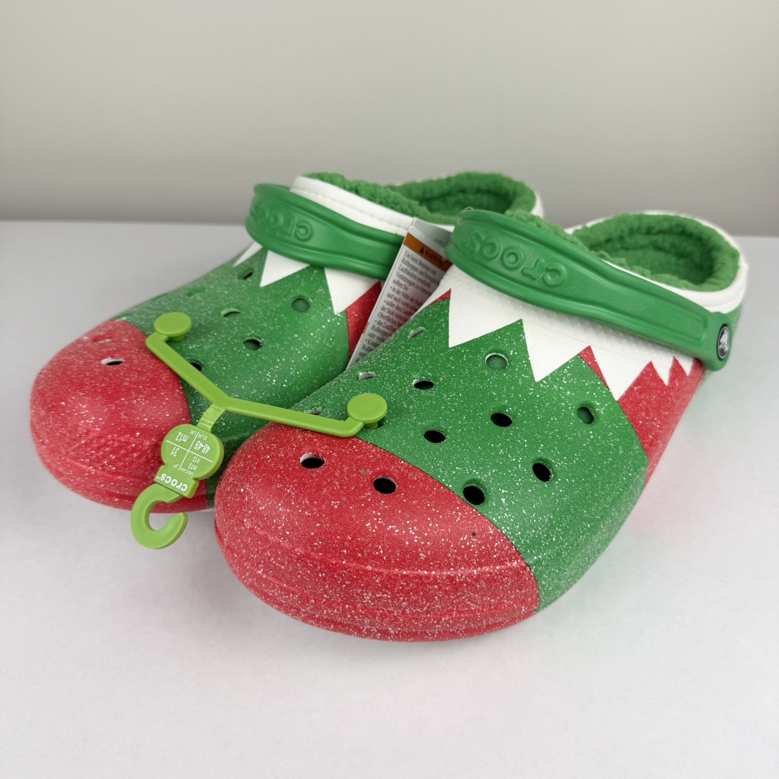 Crocs Classic Holiday Lined Clogs Fuzzy Slippers US Mens 13 NWT Red Green