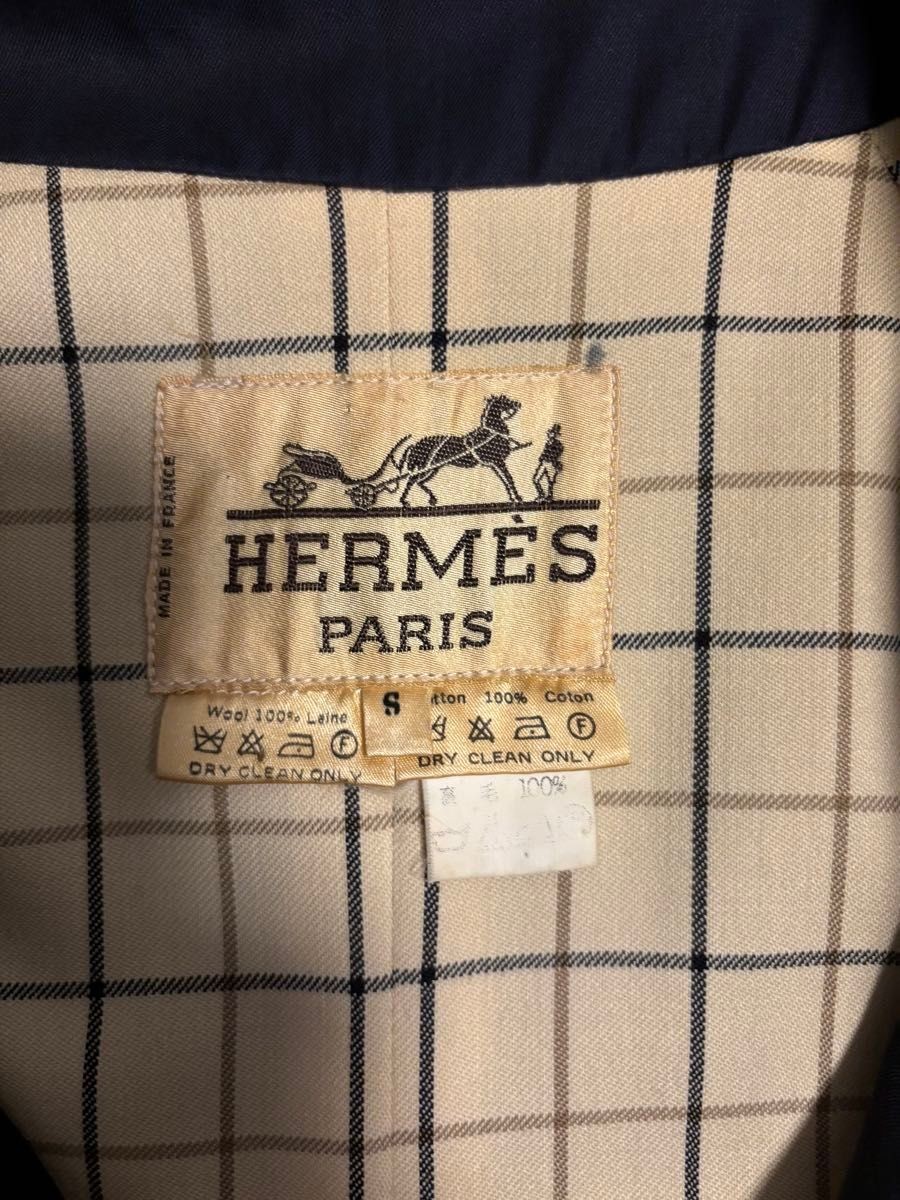 HERMES Vintage Trench Coat Cotton/Wool Lining Waist Belt Maxi Length S France