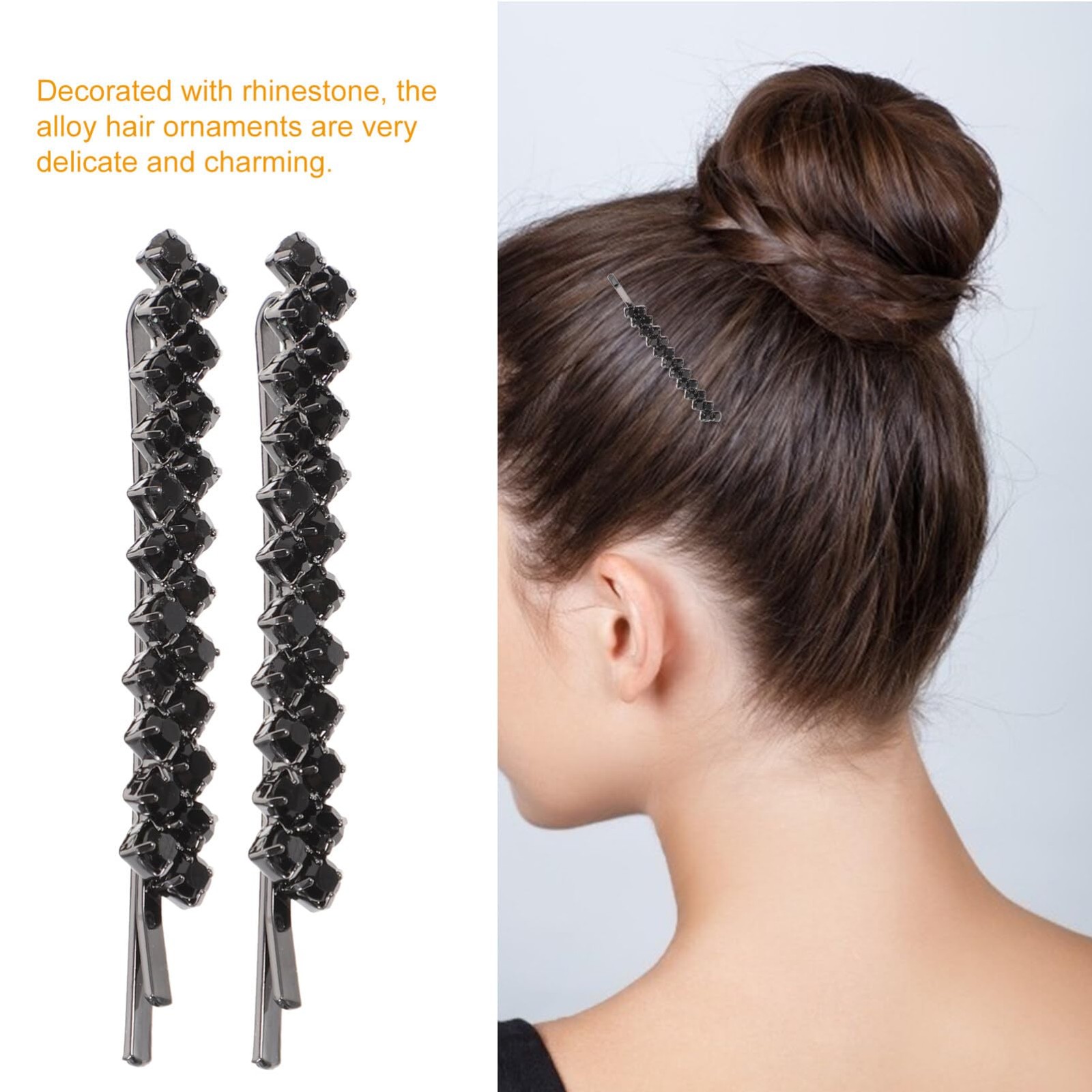 Uonlytech Hair Clips, 1 Set 2 Pairs Rhinestone 1 Count (Pack of 1), Black