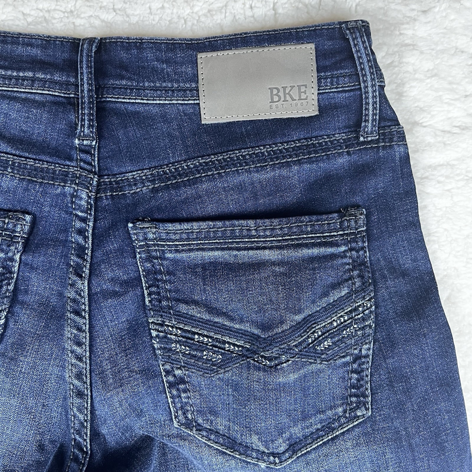 BKE Buckle Mens 30×30 Blue Jake Denim Jeans Pants Faded Stretch Whisker Marble