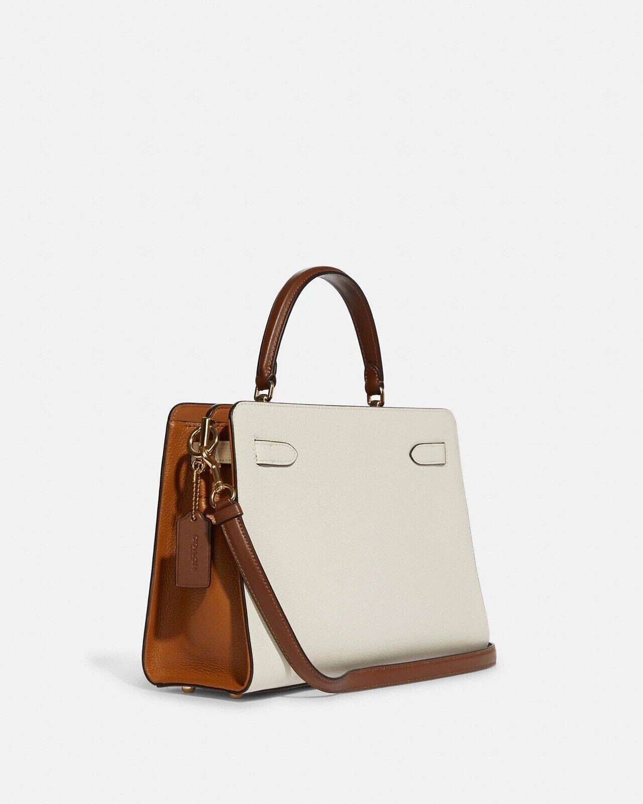 Coach Lane Carryall In Colorblock Chalk White and Tan Leather Shoulder Bag