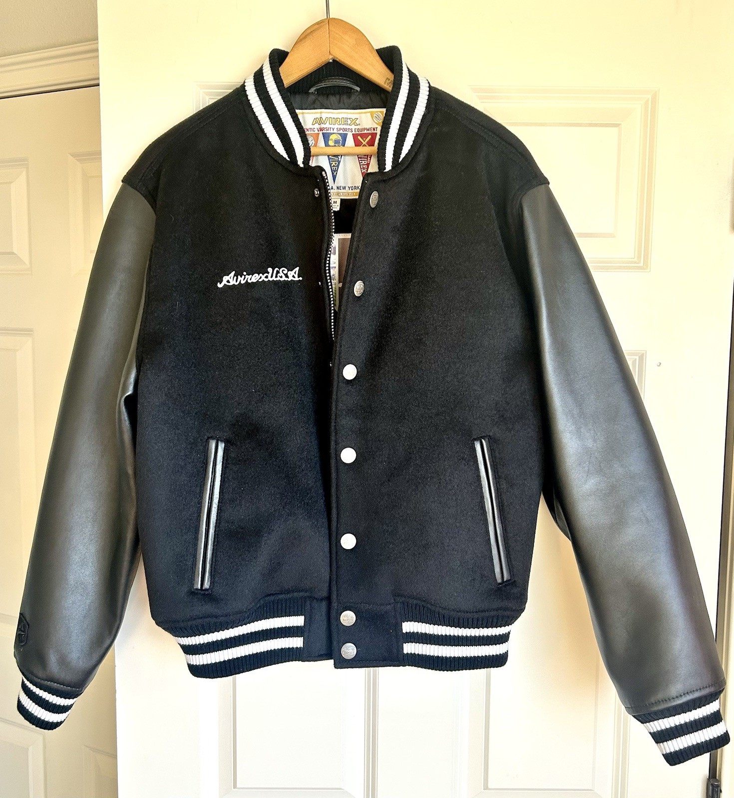 Avirex Varsity Jacket Medium Napa Leather + Wool Blend **Brand New, Never Worn!