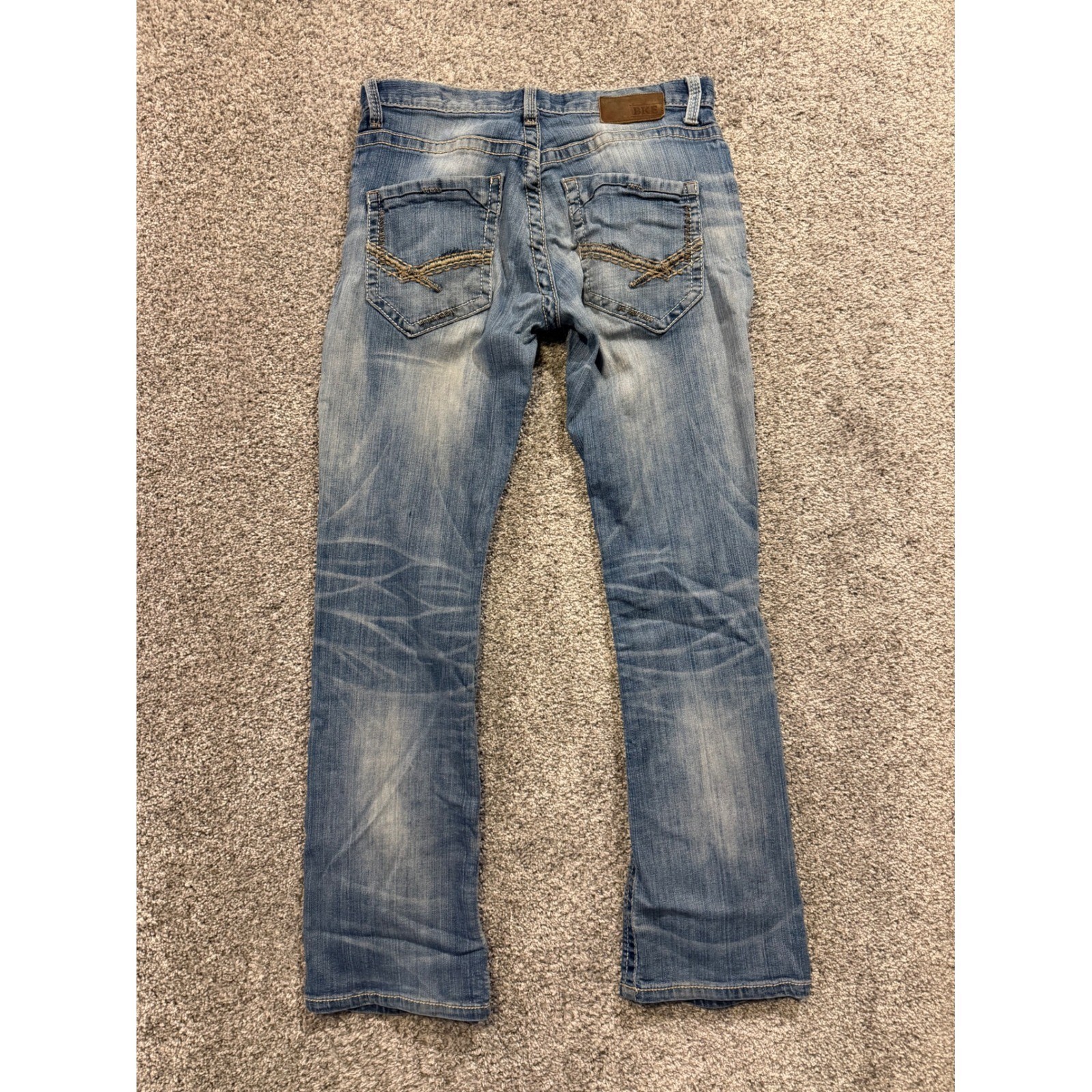 BKE Jeans Mens 31R Blue Aiden Straight Stretch Faded Distressed Denim Pants *