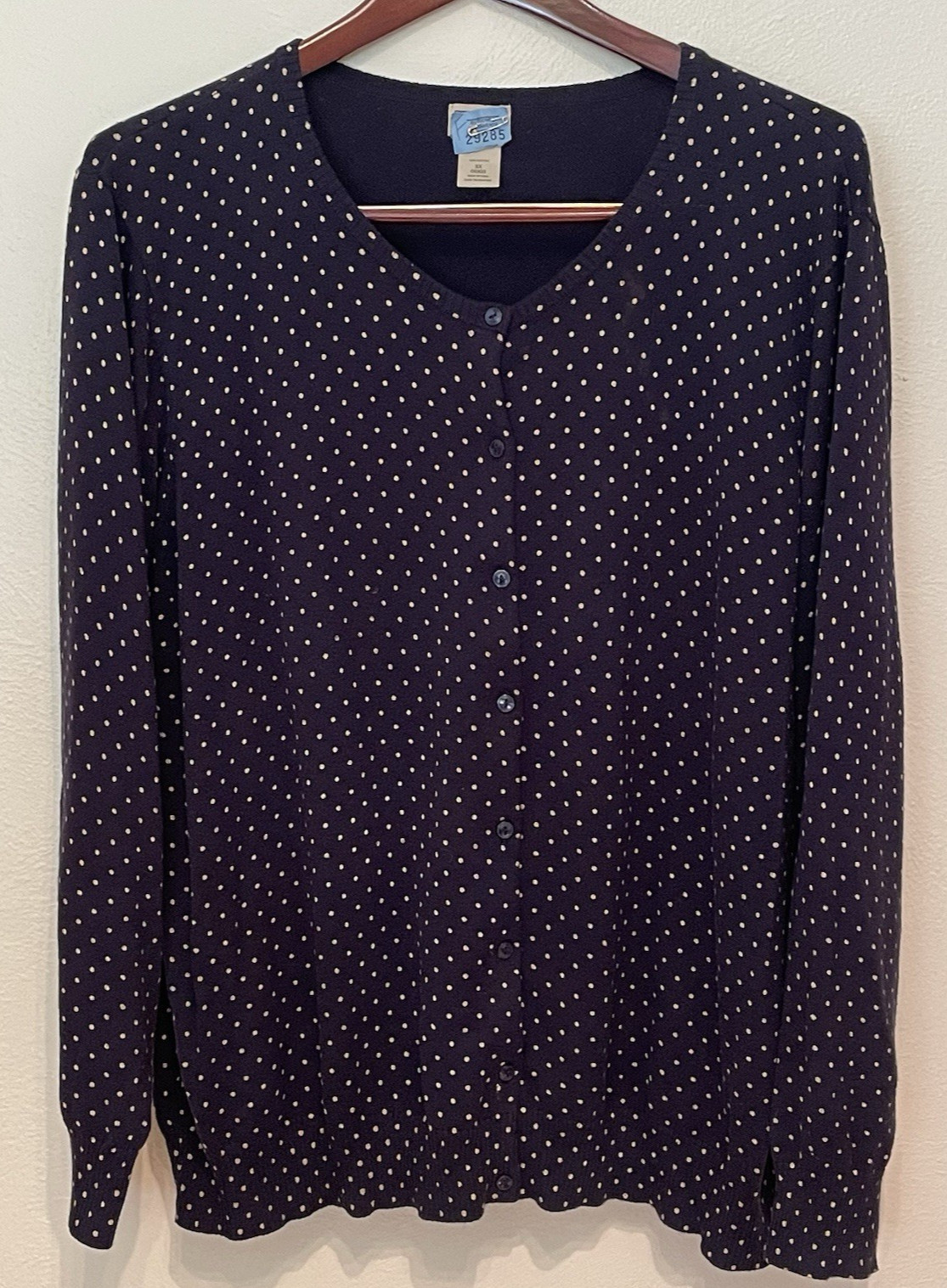 LL Bean Soft Blue Poke a Dot 100% Cotton Cardigan Sweater Size 3XL