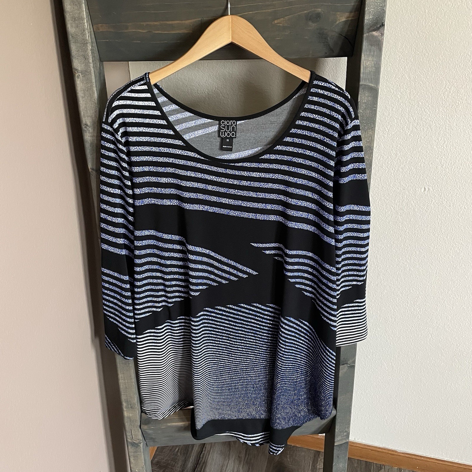 Clara Sun Woo Stripe Asymmetrical Flowy Tunic Top Lagenlook Art Plus Size 1X