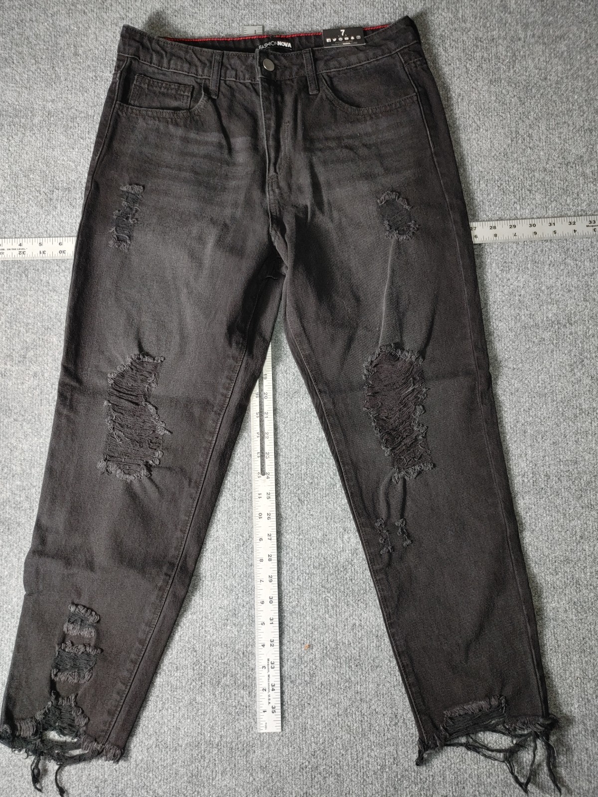 Fashion Nova Skinny Jeans Black Womens Size 7 Stretch Comfort Distressed Crop