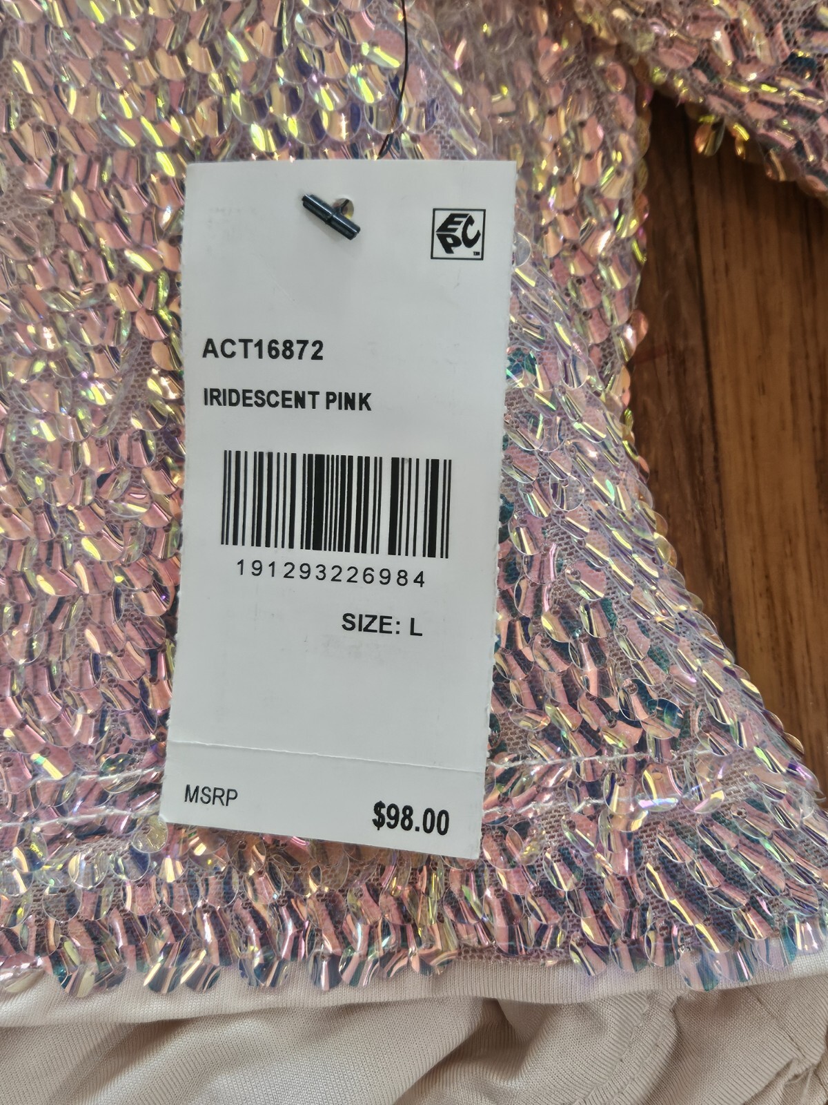 ASTR The Label Iridescent Pink Sequin Mock Neck Open Back Blouse Sz Large NWT