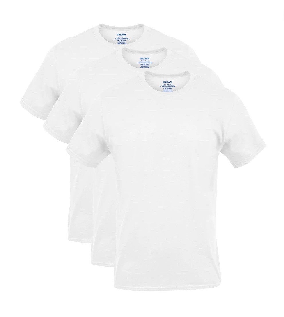 Gildan Men’s Cotton White Stretch Crew Neck T-Shirt 3Pk Short Sleeve Medium