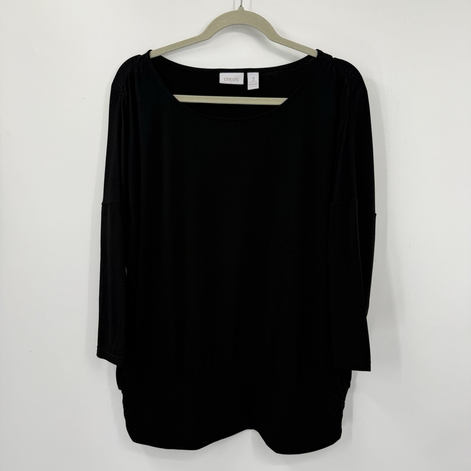 Chicos Travelers 3 Top XL Black Dolman Sleeve Banded Hem Pullover Minimalist