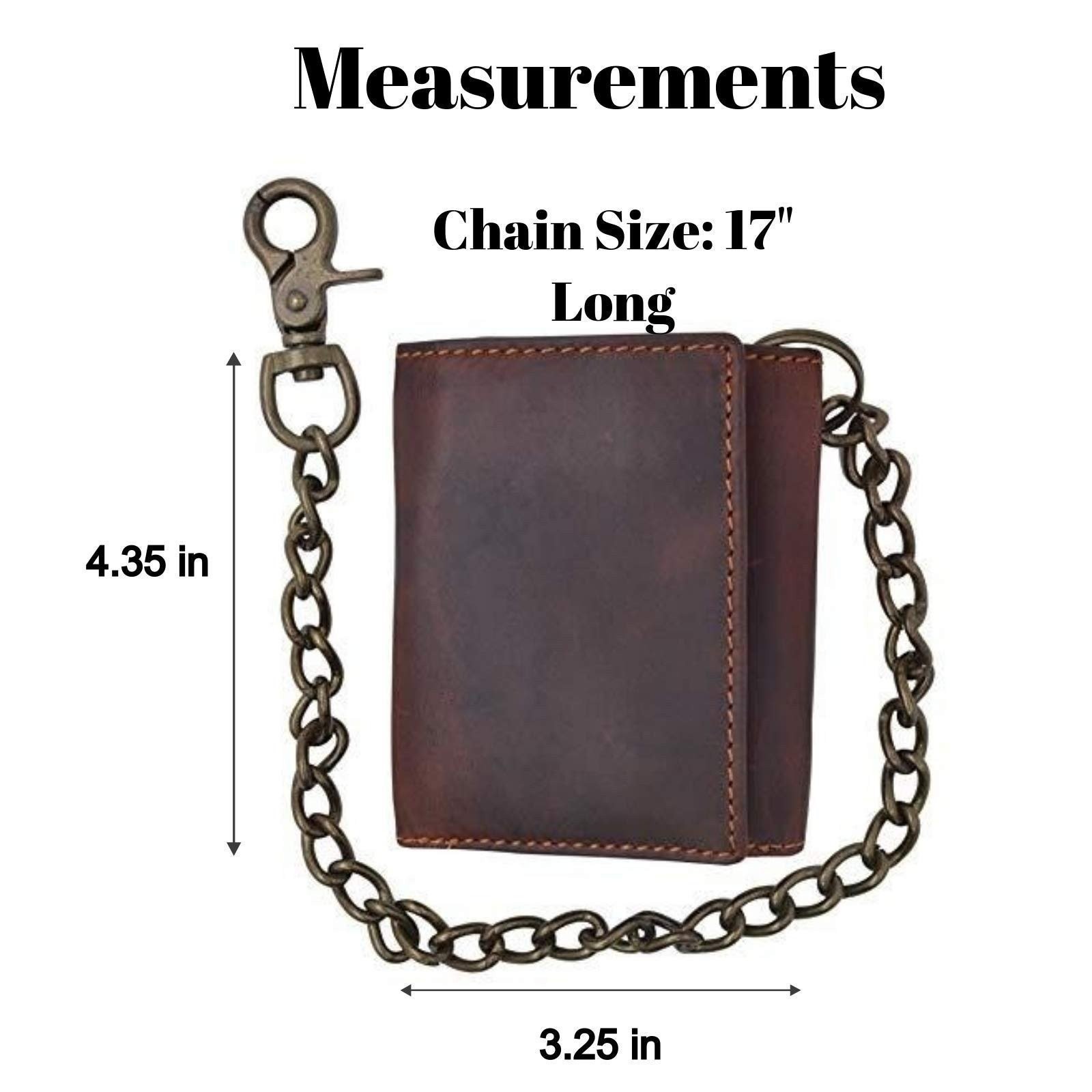 RFID Blocking Men’s Tri-fold Vintage Leather Biker Chain Wallet With Snap Closur