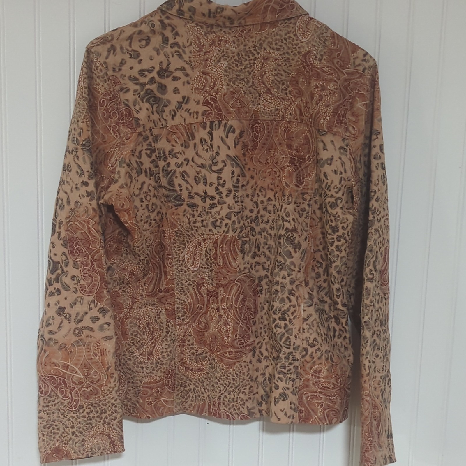 Analogy Womens Brown Animal Print Collared Button-Up Long Sleeve Top M