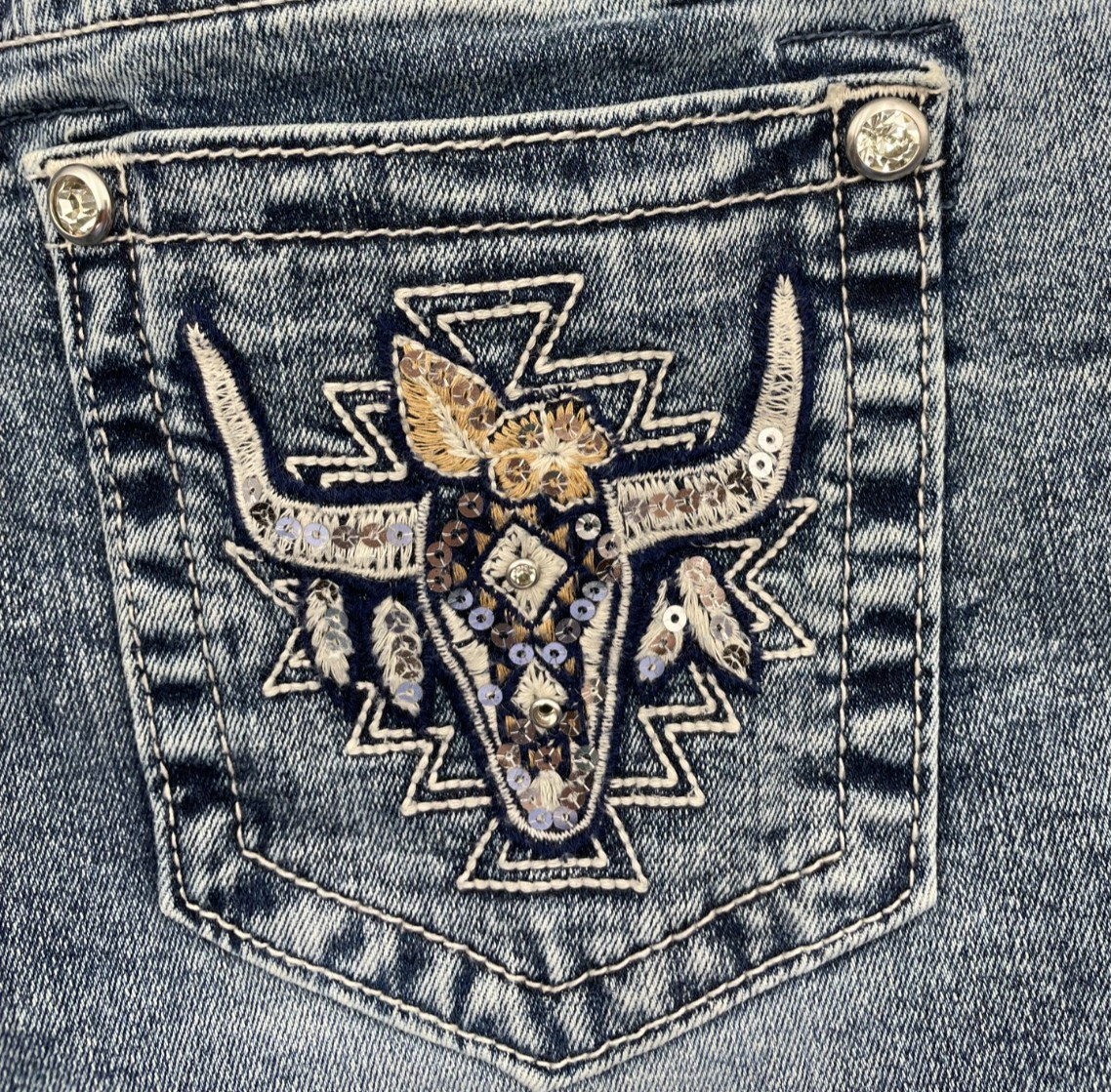 Stella In Dreams Bootcut Jeans 7/28 Western Longhorn Embroidered Bling Pockets