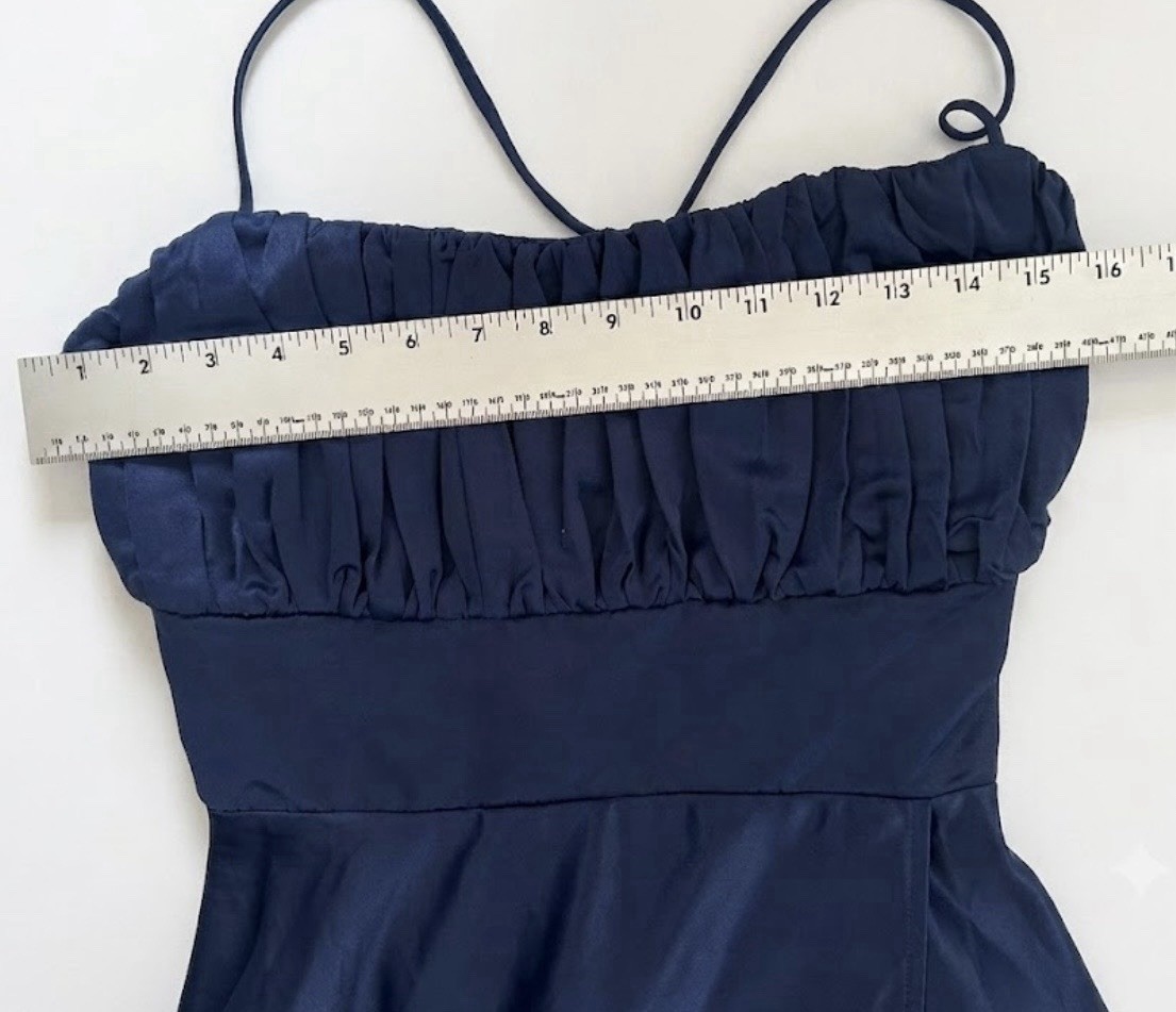MANIJU Elegant Navy Spaghetti-Strap Maxi Dress with High Side Slit SIZE L