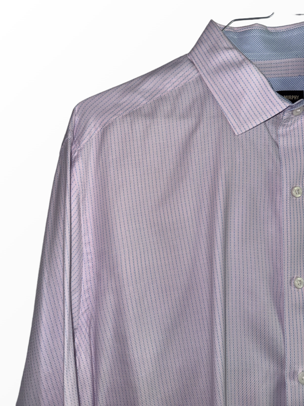 JOHNSTON & MURPHY XL SHIRT GEOMETRIC PURPLE WHITE CONTRAST CUFF UPSCALE CASUAL