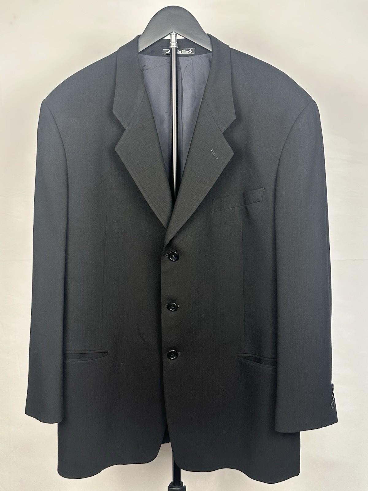 Armani Collezioni Black Wool 38R Single-Breasted 3-Button Blazer, Made in Italy