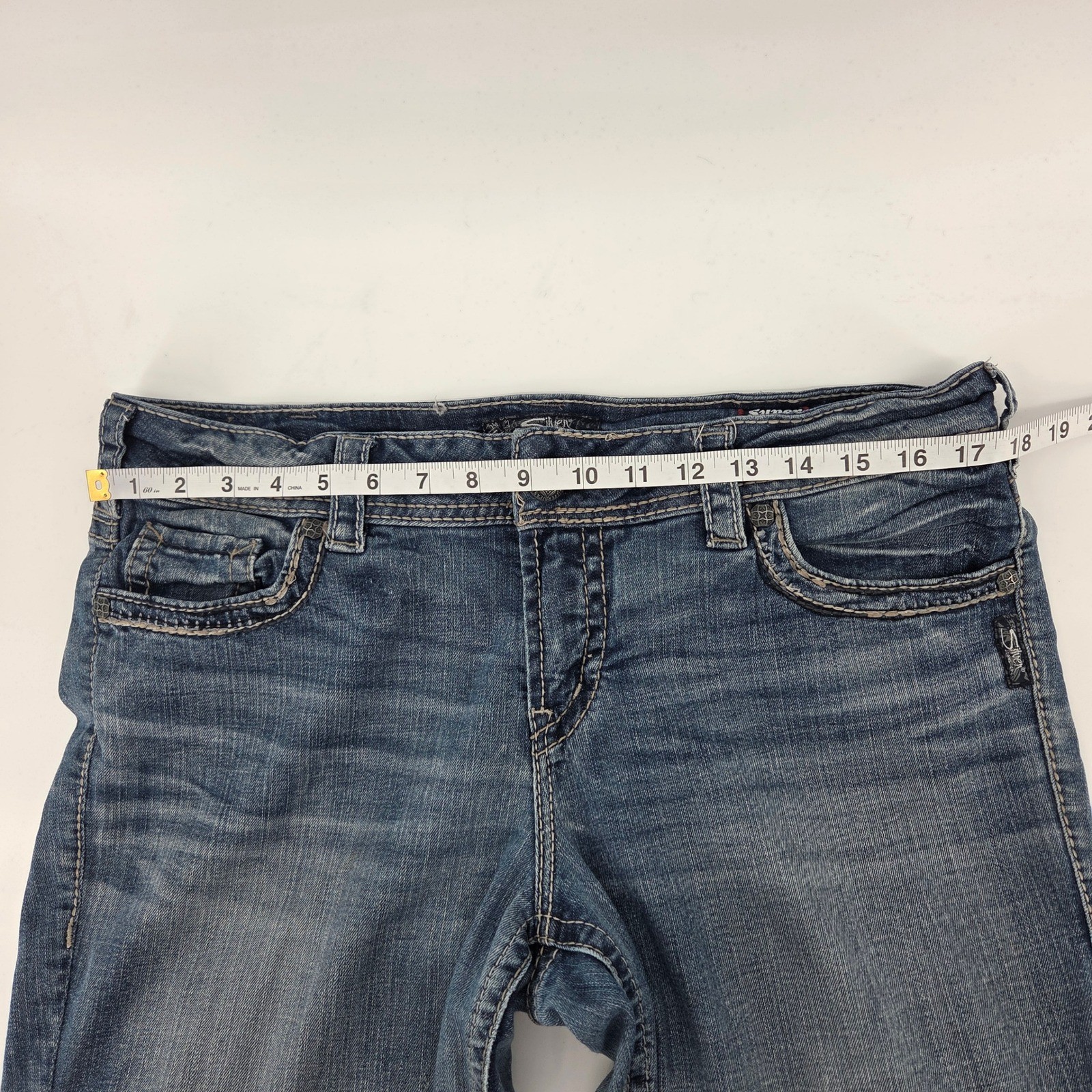 Silver Jeans Suki Mid Baby Boot W34 L33 Blue Super Stretch Denim Y2K Boho