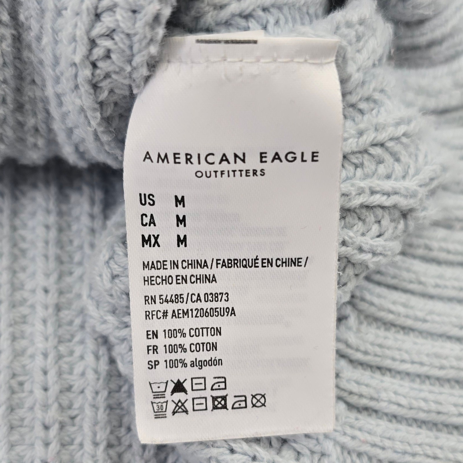 American Eagle M Blue Cream Colorblock Ribbed Chunky Cotton Sweater 00928