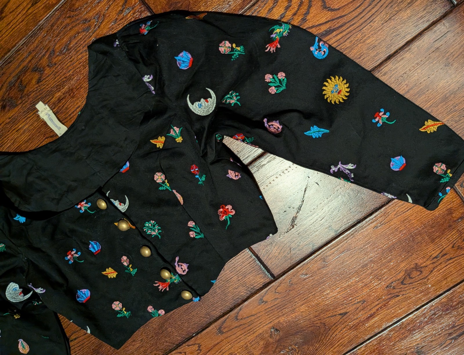 Samantha Pleet Celestial Embroidered Banner Jacket Top w/ Brass Buttons Size 4