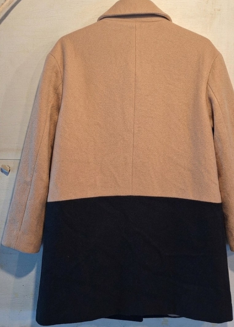 Talbots Two-Tone Wool Blend Colorblock Overcoat 10 Petite Black & Tan Buttons