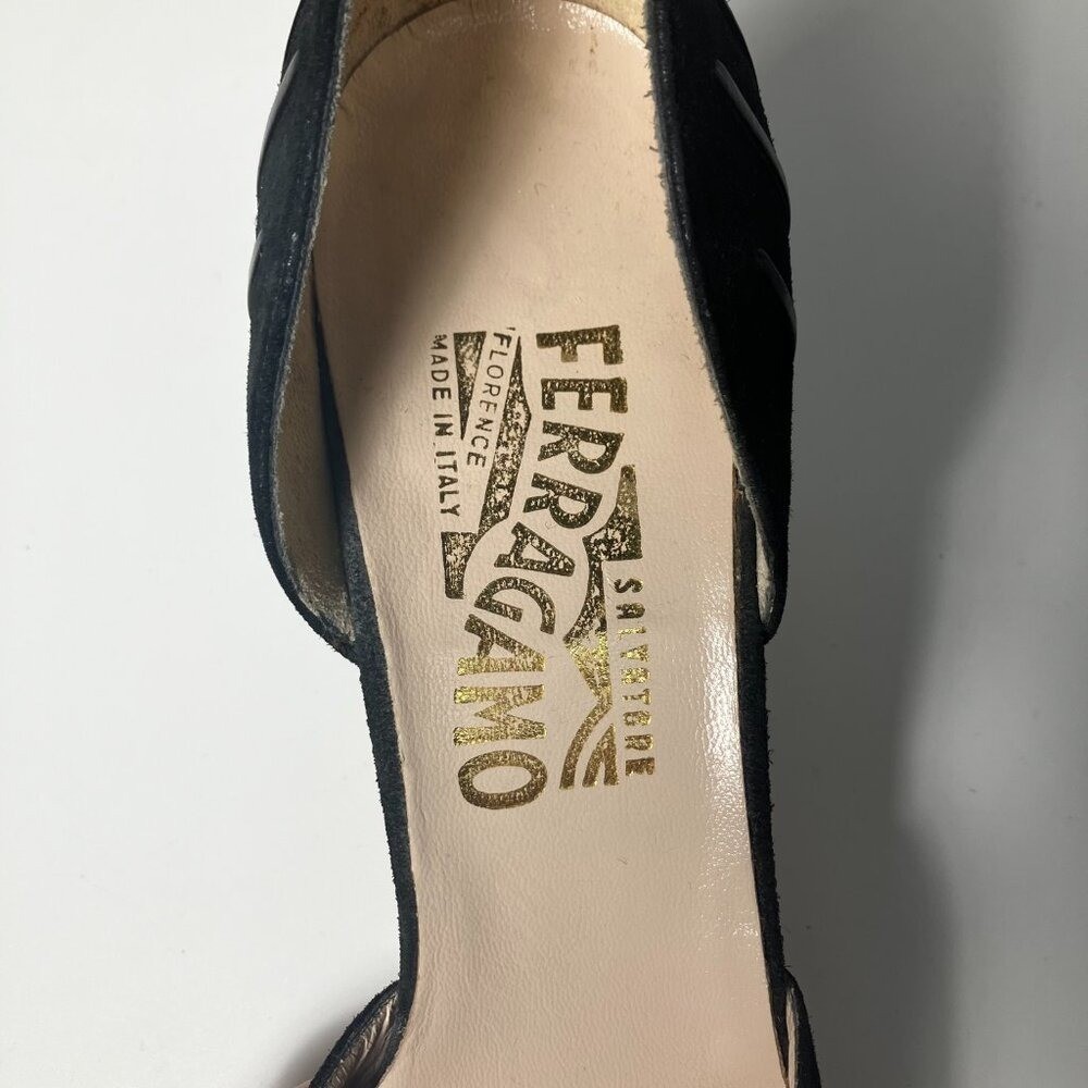 Ferragamo Black Suede Heels with Leather Details Size 8.5B
