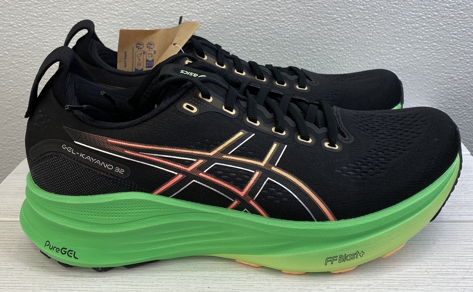 Asics Gel-Kayano 32 Mens Size 11 Black/Vital Green Mesh Low Top Running Sneakers