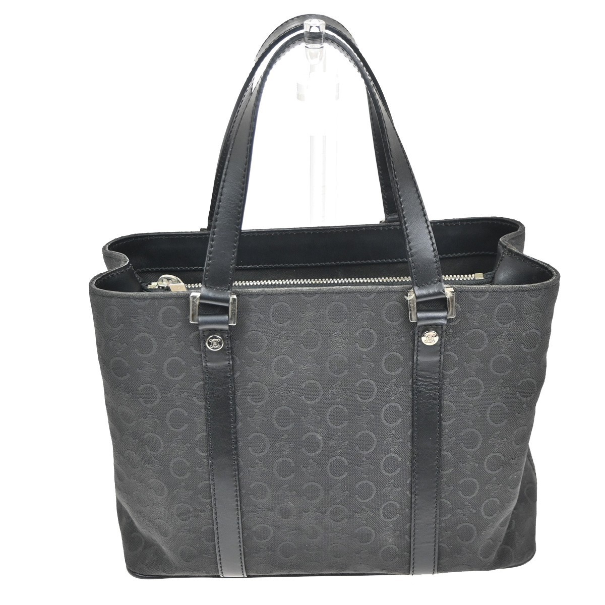 CELINE C Macadam Hand Bag Canvas Leather Black SHW Italy 02TA480