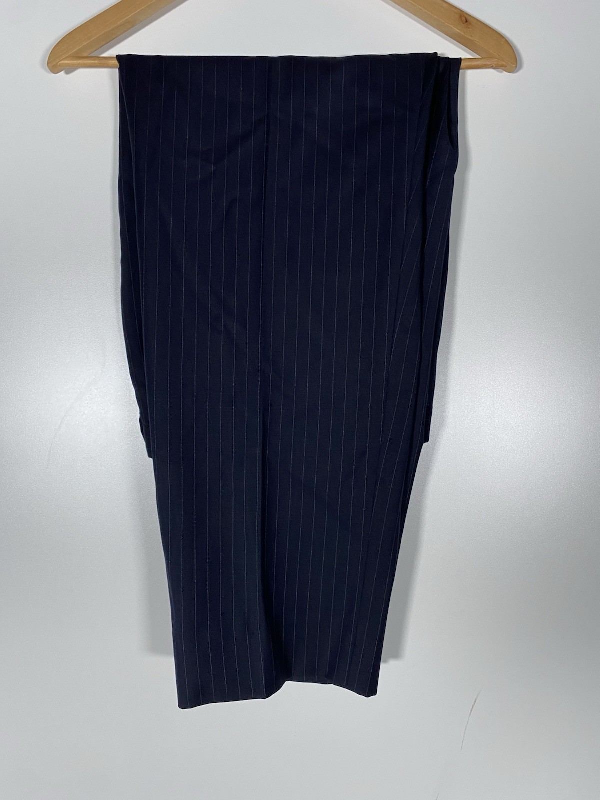 Hickey Freeman Milburn 44S Navy Pinstripe Wool 2pc Suit Jacket Pants W40 X L29