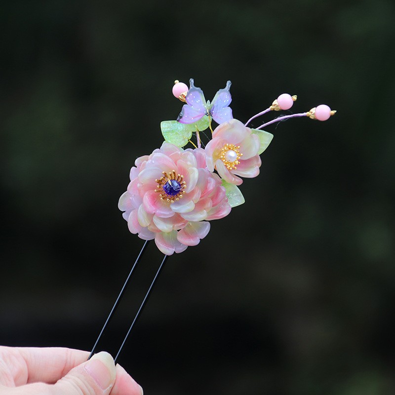 Rainbow Glass Hairpin U Shaped Traditional Chinese Hair Stick Hair Accessories