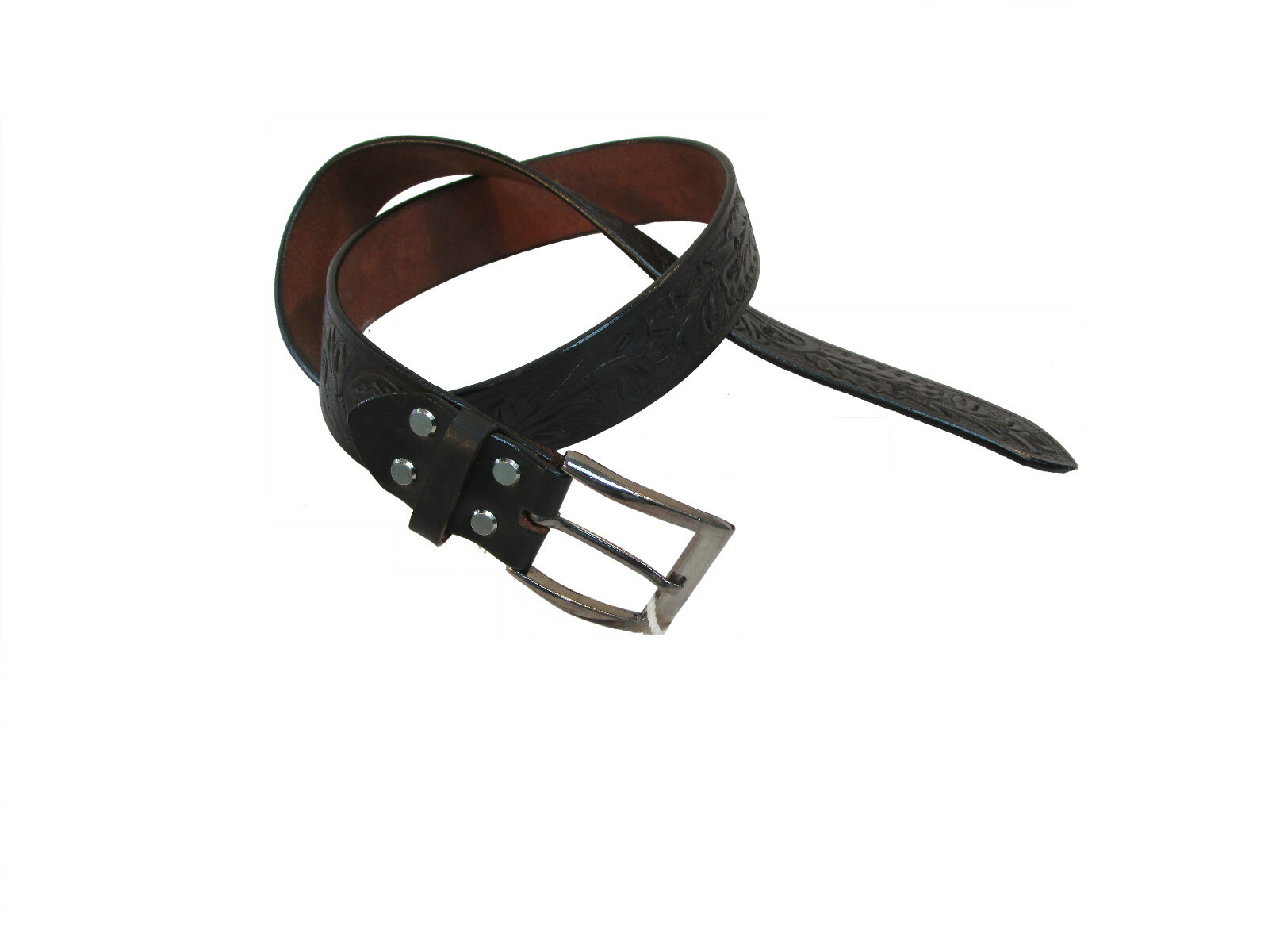 COWHIDE LEATHER MENS WESTERN BELT COWBOY SHOW TOOLED BLACK LEATHER 32 TO 50 in