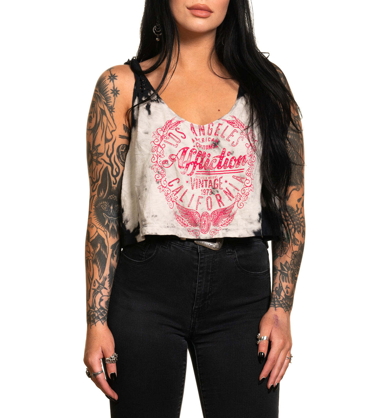 Affliction Women’s T-Shirt Tank Vintage Motors Oversized Shirt Biker Tattoo Y2K