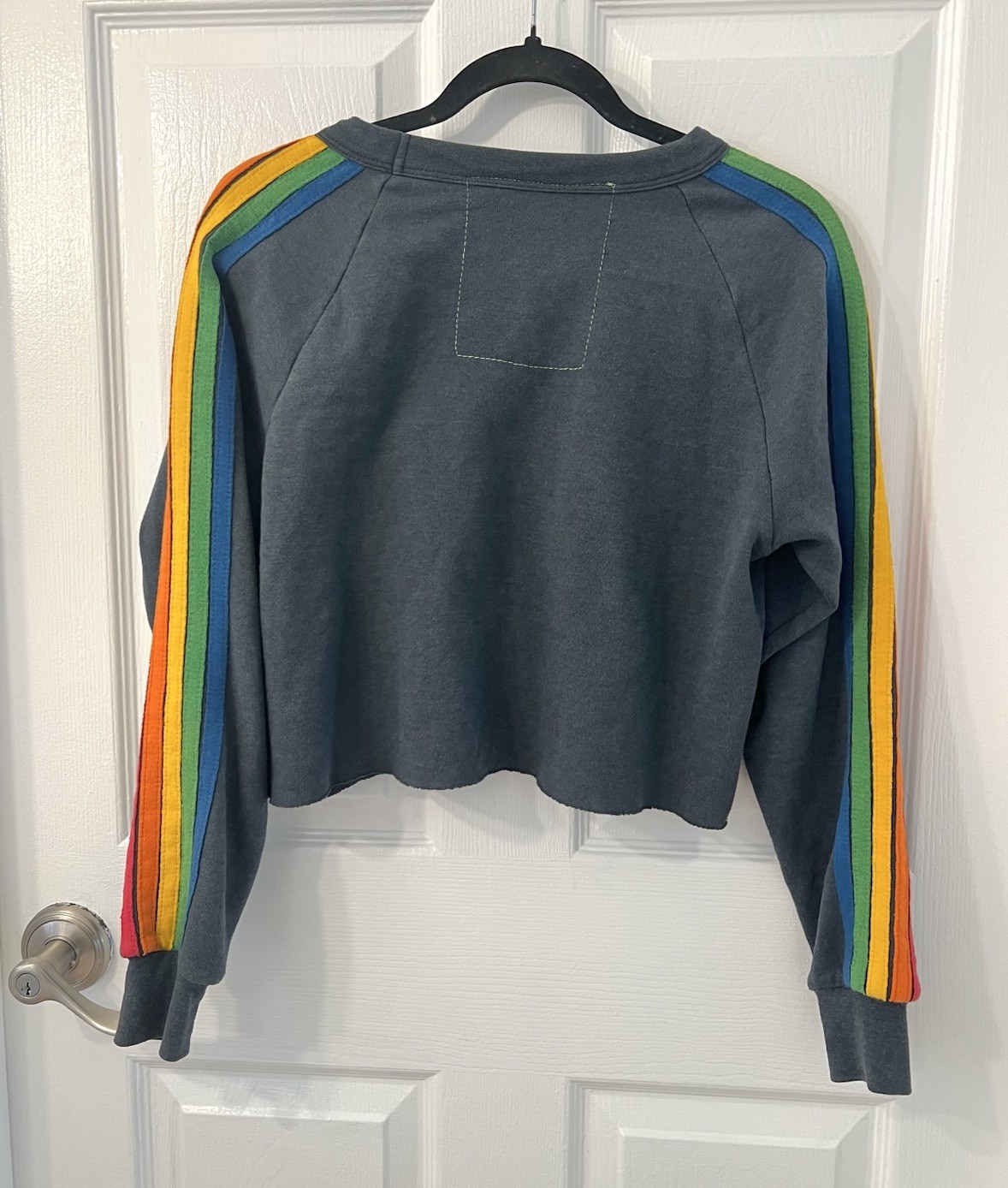 Aviator Nation 5 Stripe Pullover Cropped Crewneck Hoodie Sweatshirt XS