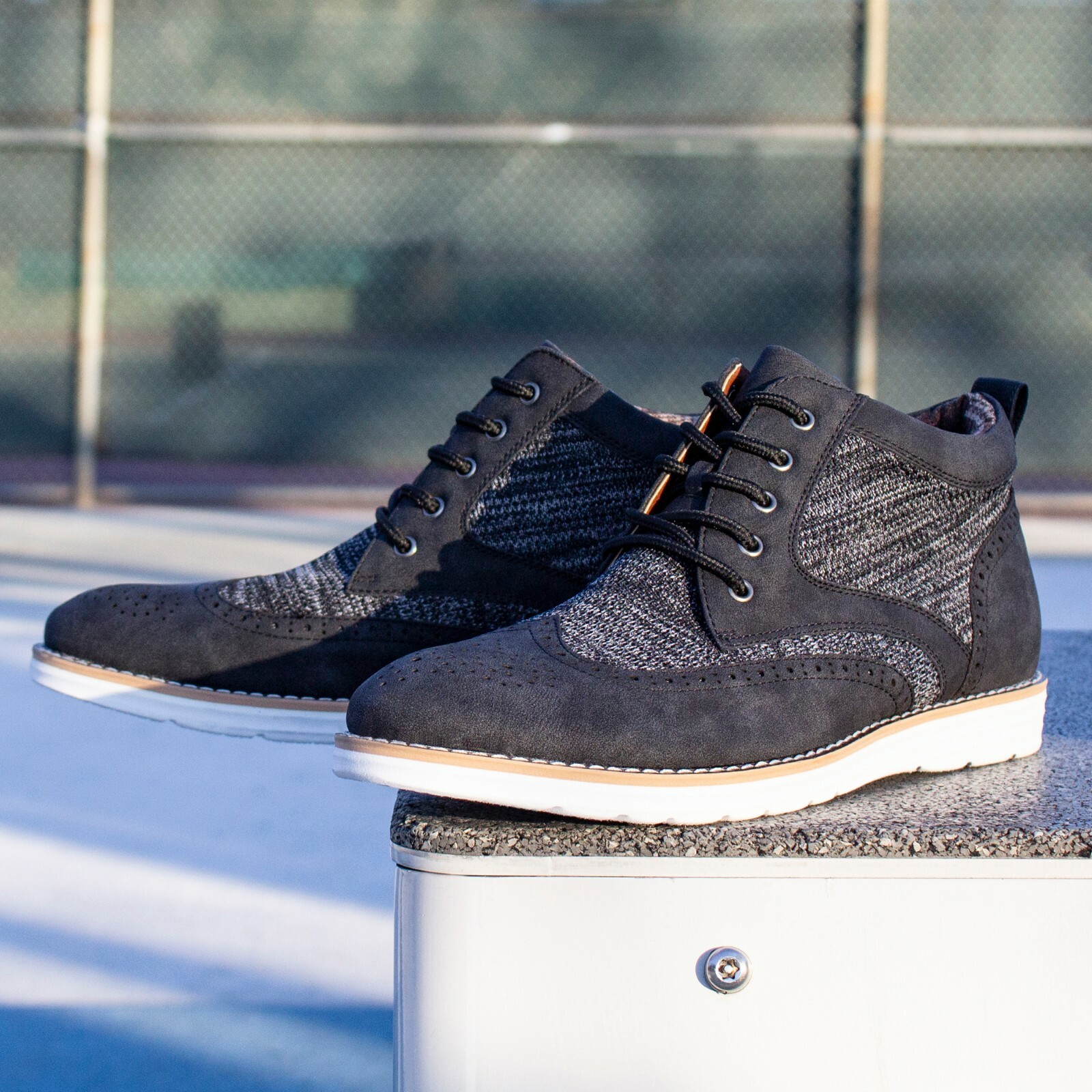 Polar Fox Wingtip Memory Foam Knitted Suede Business Mid-Top Sneaker