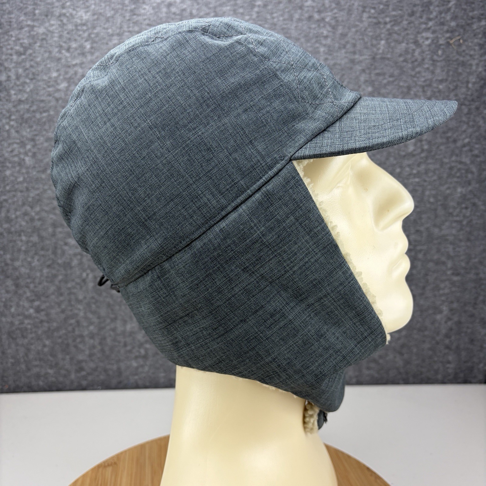 L.L. Bean Trapper Hat Cap Size S/M Gray Ear Flap Fleece Lined Quilted Goose Down