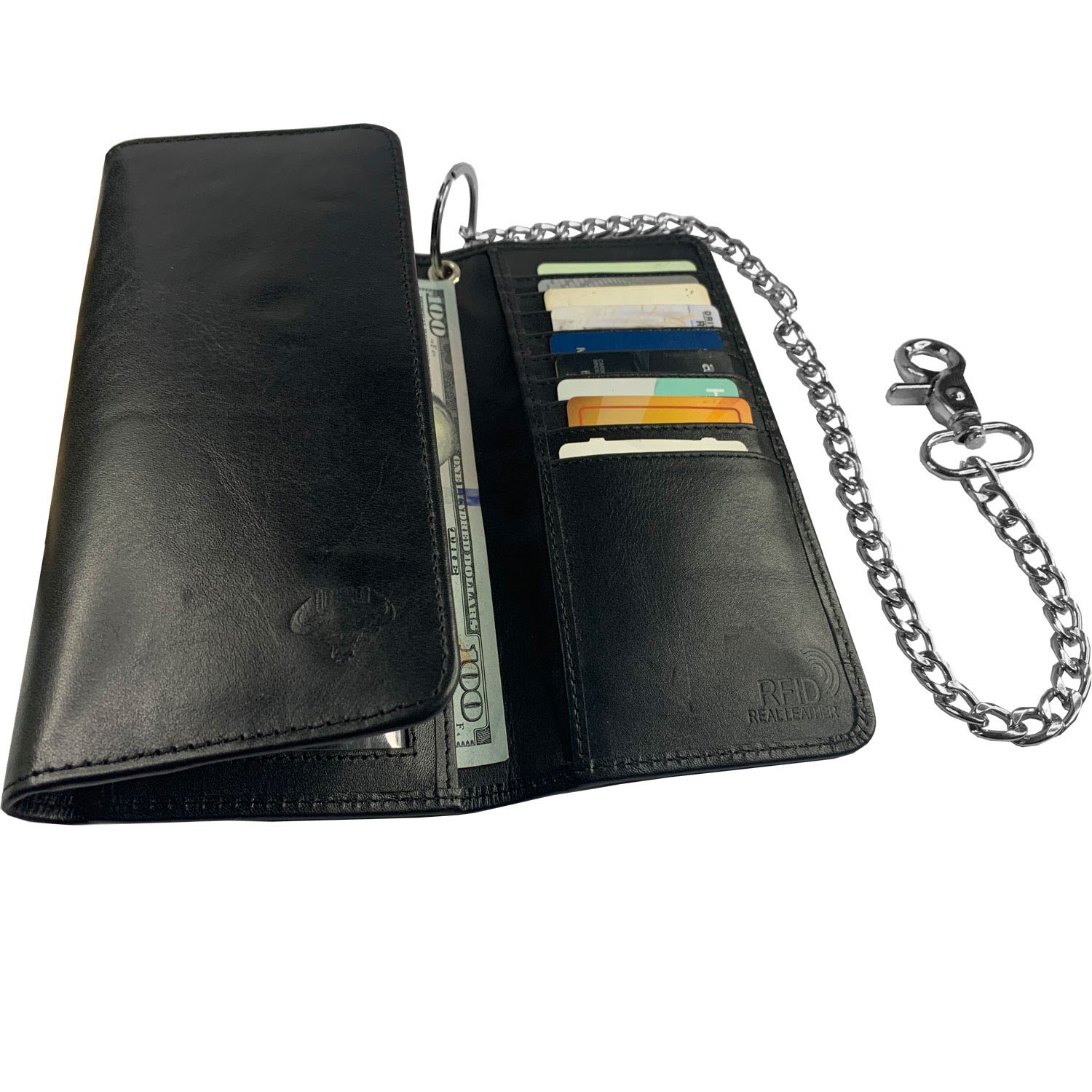 IBRO Motorcycle Chain Wallet for Men – 100% Natural Genuine Leather, Long