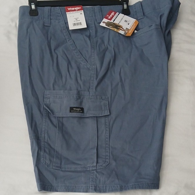 Wrangler Five Star Men’s Relaxed Fit Cargo Shorts Blue 10″ Canvas Cotton Button
