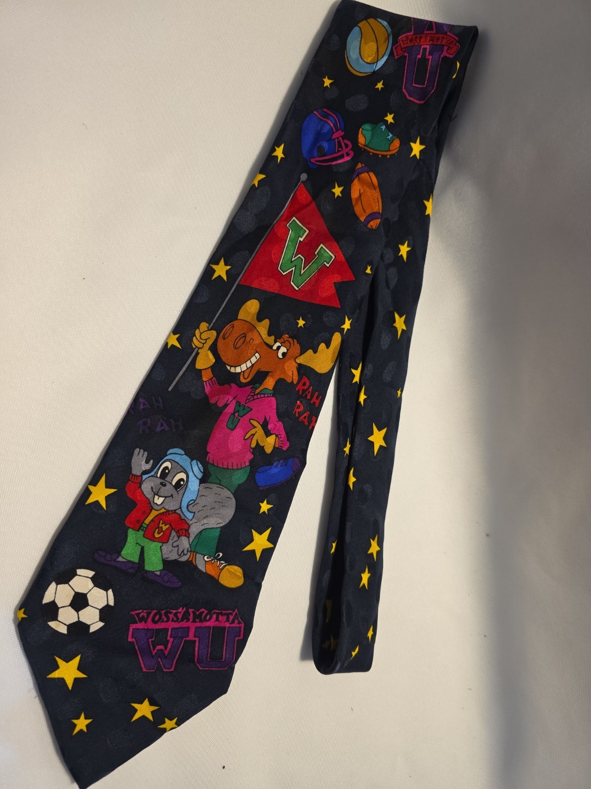 Vintage Rocky & Bullwinkle Tie Bolero 100% Silk 90s Cartoon Novelty WU College
